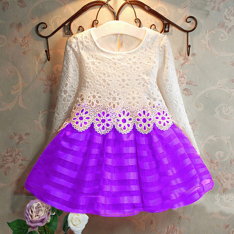 Online discount shop Australia - 3-8Y Toddler Baby Girls Kids Tutu Crochet Lace Dress Long Sleeve Princess Dress Girls Clothes 3COLORS