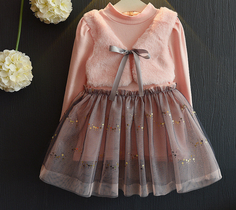 Online discount shop Australia - Girls Dress New Dresses Children Clothing Princess Dress Pink Long Sleeve Wool Bow Design Girls Clothes