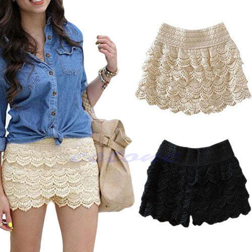 Online discount shop Australia - Fashion Mini Lace Tiered Short Skirt Under Shorts