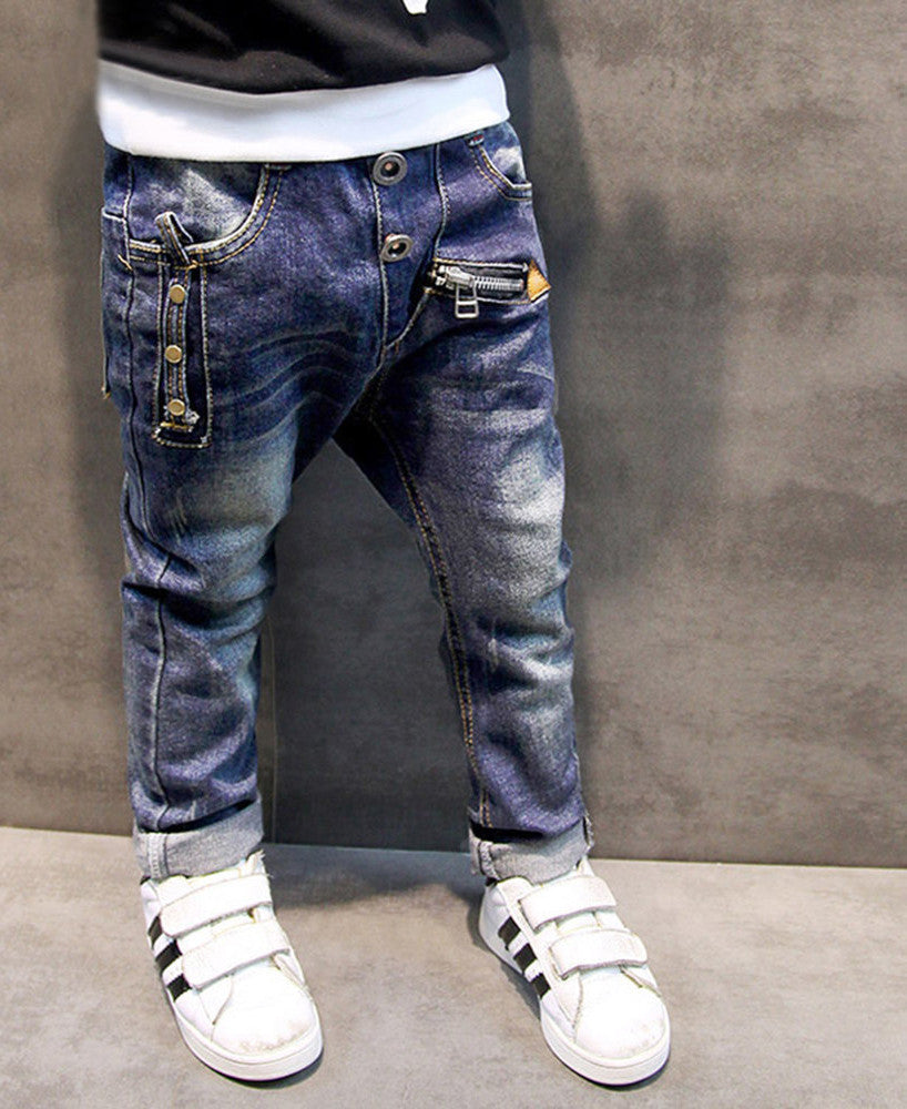 Online discount shop Australia - Boys pants jeans Fashion Boys Jeans for Fall Children's Denim Trousers Kids Dark Blue Designed Pants