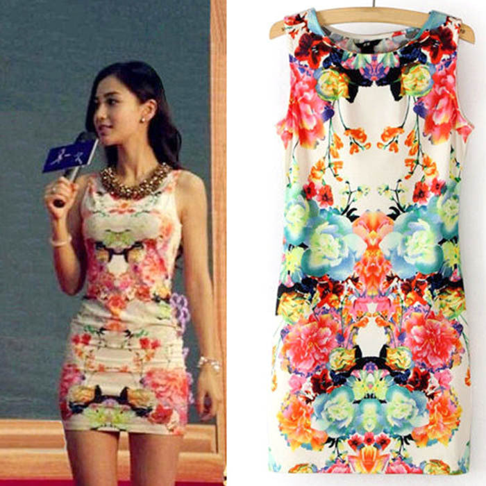 Online discount shop Australia - 2015 New Fashion Women Floral Print Sleeveless Clubwear Party Summer Sexy Dress