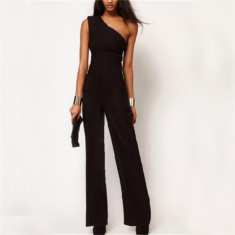 One Off Shoulder Jumpsuit Elegant Women Chiffon Long Empire Romper Plus Size Bodysuit Playsuit Overall