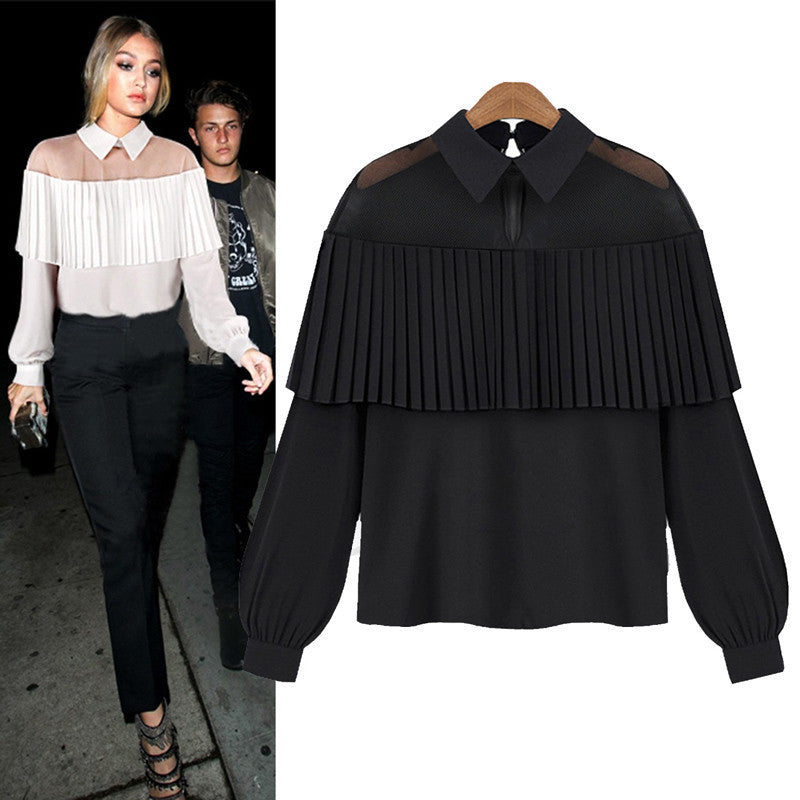 Online discount shop Australia - high quality new off shoulder cape-style Loose Pleated white black tops chiffon blouse shirt women Chemisier Sexy