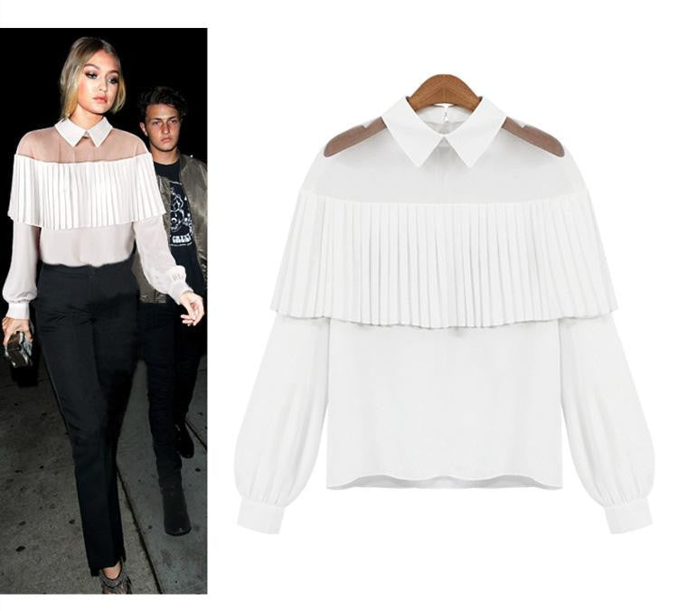 Online discount shop Australia - high quality new off shoulder cape-style Loose Pleated white black tops chiffon blouse shirt women Chemisier Sexy