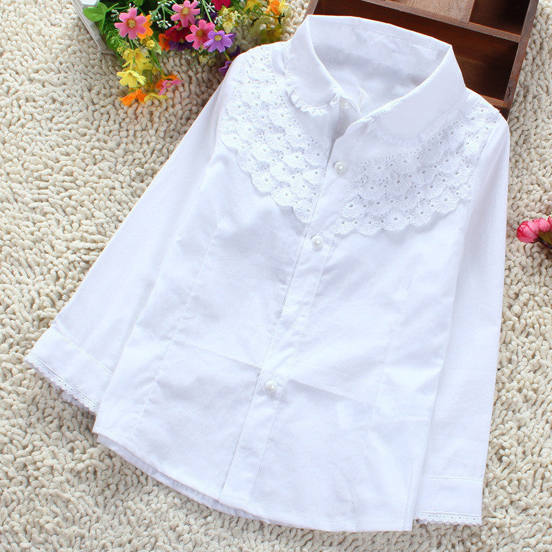Online discount shop Australia - Girls White Blouse 100% Cotton Lace School Girl Blouse For Girls Long Sleeve Shirts Fashion Shirt Kids Clothes