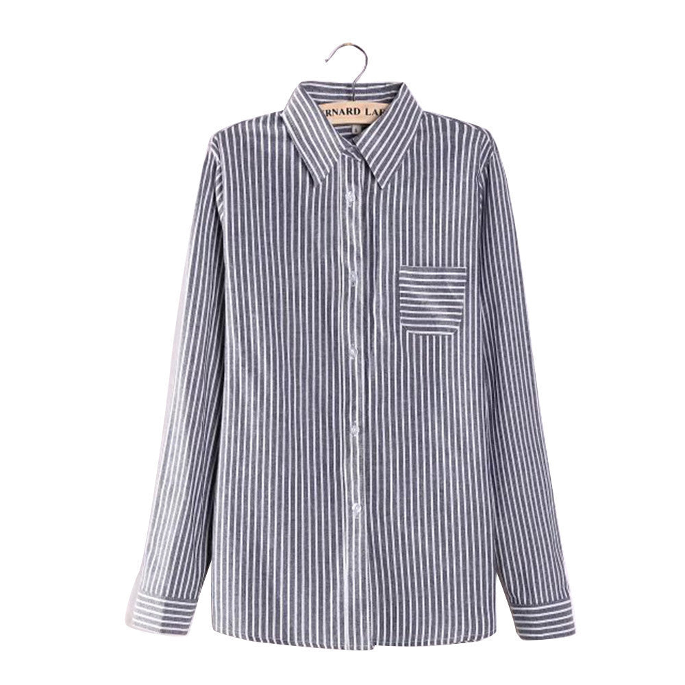 Online discount shop Australia - Colorful Apparel Formal Blouses Long Sleeve Button Down Women's Shirt Vertical Striped Cotton Pocket Career Tops