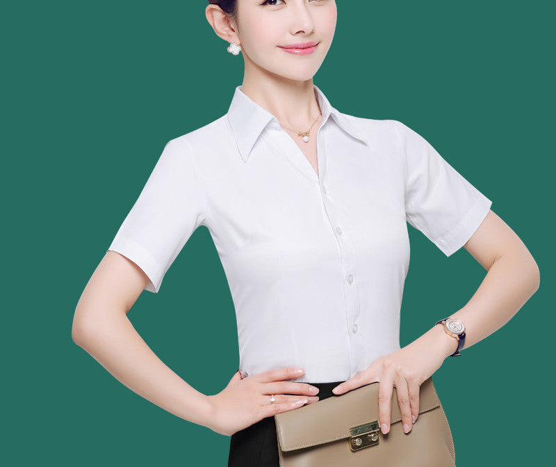 OL White Shirt Women Office Ladies Short Tops Black Plus Size Blouses Women Work Shirt XS-5XL 21colors