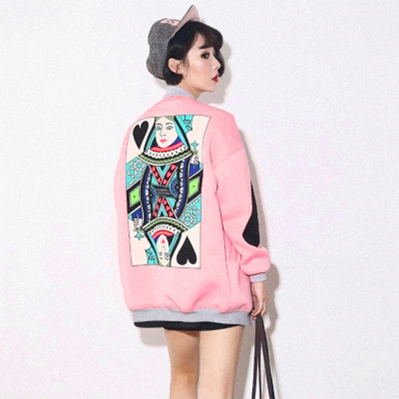 Fashion Pink Black College Baseball Jacket Women Quilted Style Ladies Floral Casual Outwear A138