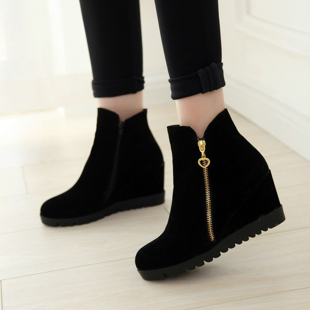 Fashion women ankle boots Women hidden wedges boots Design zip Round toe Women western boots shoes woman