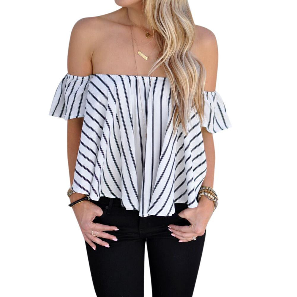 Online discount shop Australia - kawaii Women off shoulder top Stripe Casual Shirt Tops new arrive fashion women's t-shirts