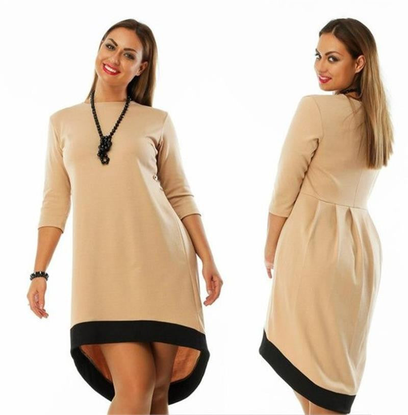 Online discount shop Australia - Fashion plus size women clothing 6xl winter dress O-neck solid Dress casual women loose dress big sizes