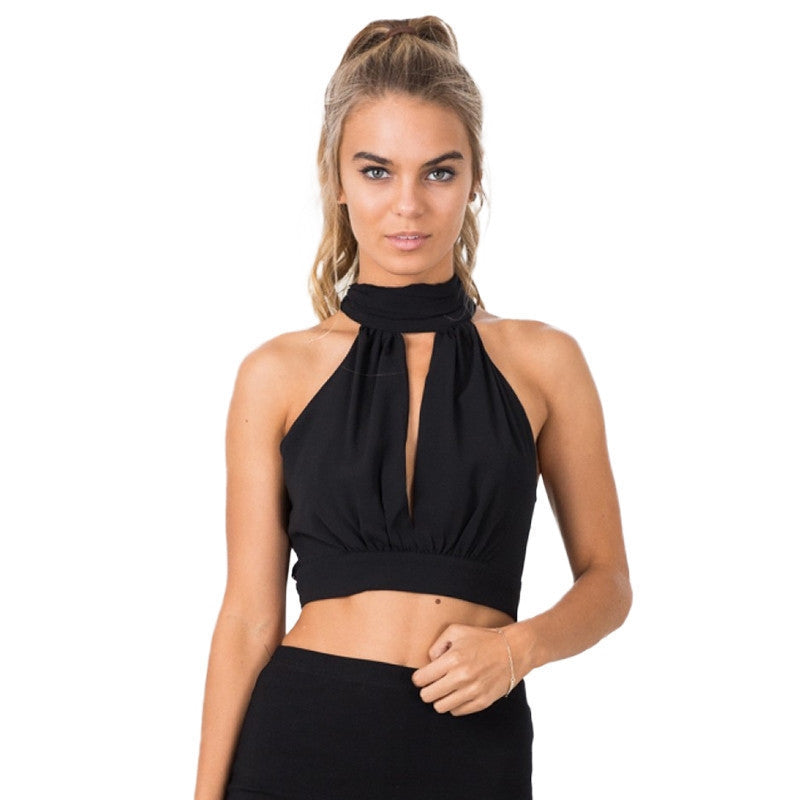 Online discount shop Australia - Chiffon Backless Crop Top Women Cut Out Cropped Tank Tops Camis   Casual Sexy ropa mujer veste Boho Gypsy Tees
