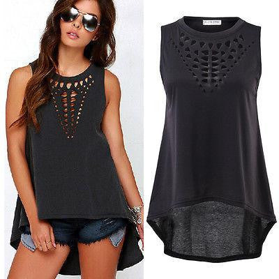 Women Hollow Tank Tops Vest Top Sleeveless Casual Loose Shirt