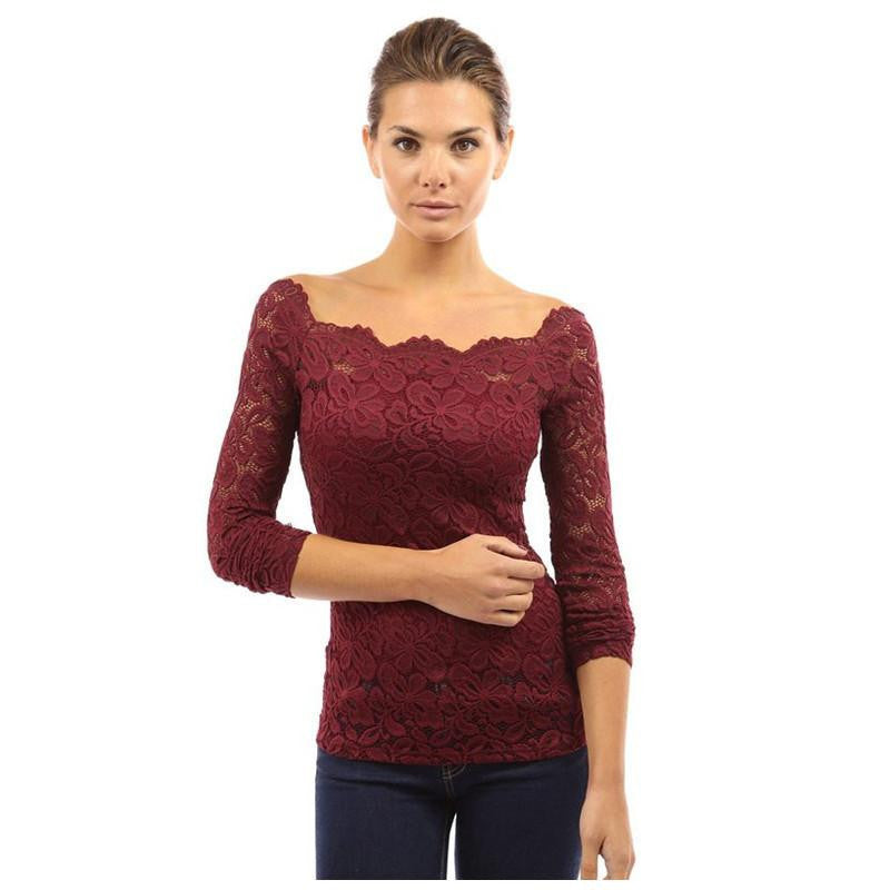 Women Blouses Hollow Out Shoulder Lace Crochet Shirts Long Sleeve Slim Casual Tops Plus Size 4XL TP0006