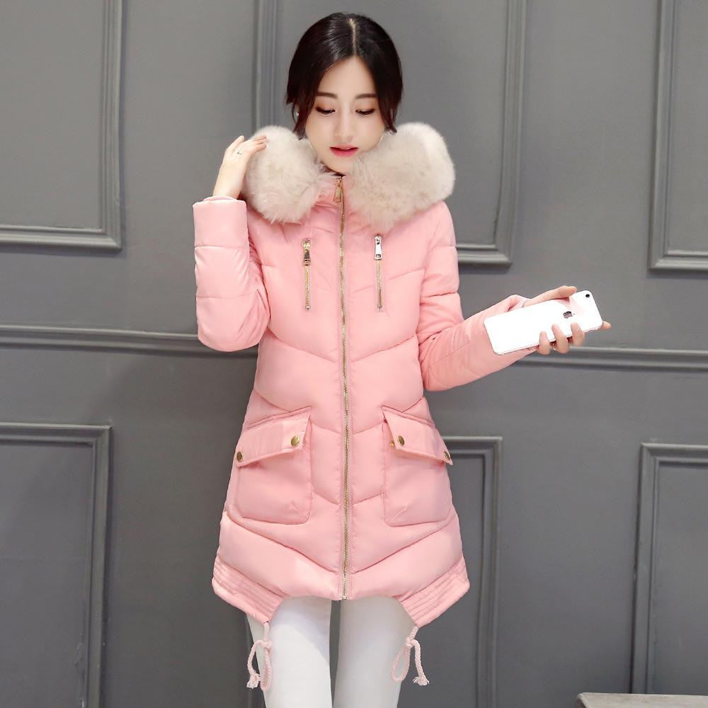 Women Large Fur Collar Hooded Jacket Thick Coat For Women Outwear Parka