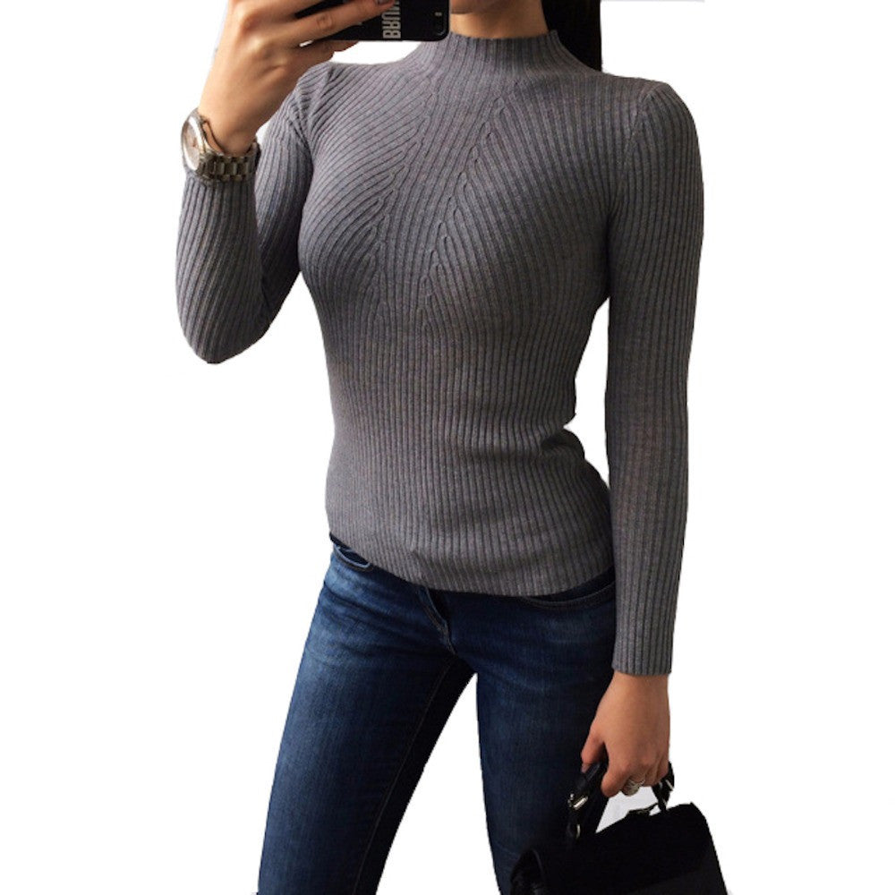 fashion women turtleneck knitted sweater female knitted slim pullover ladies all-match basic thin long sleeve shirt clothing