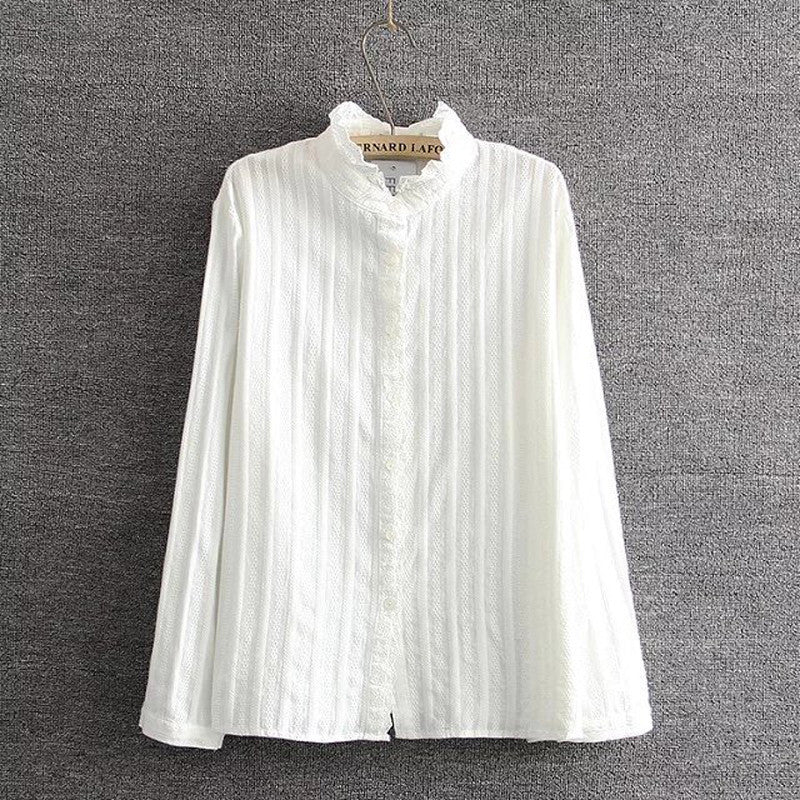 Online discount shop Australia - 4XL Plus size Vertical pleats Ruffled collar women shirt solid white full sleeve ladies elegant blouse tops