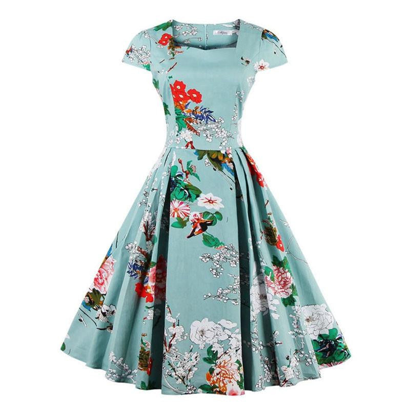 Sisjuly floral print vintage dress blue luxury party dresses style 1950s retro rockabilly dress vestido de festa vintage dresses