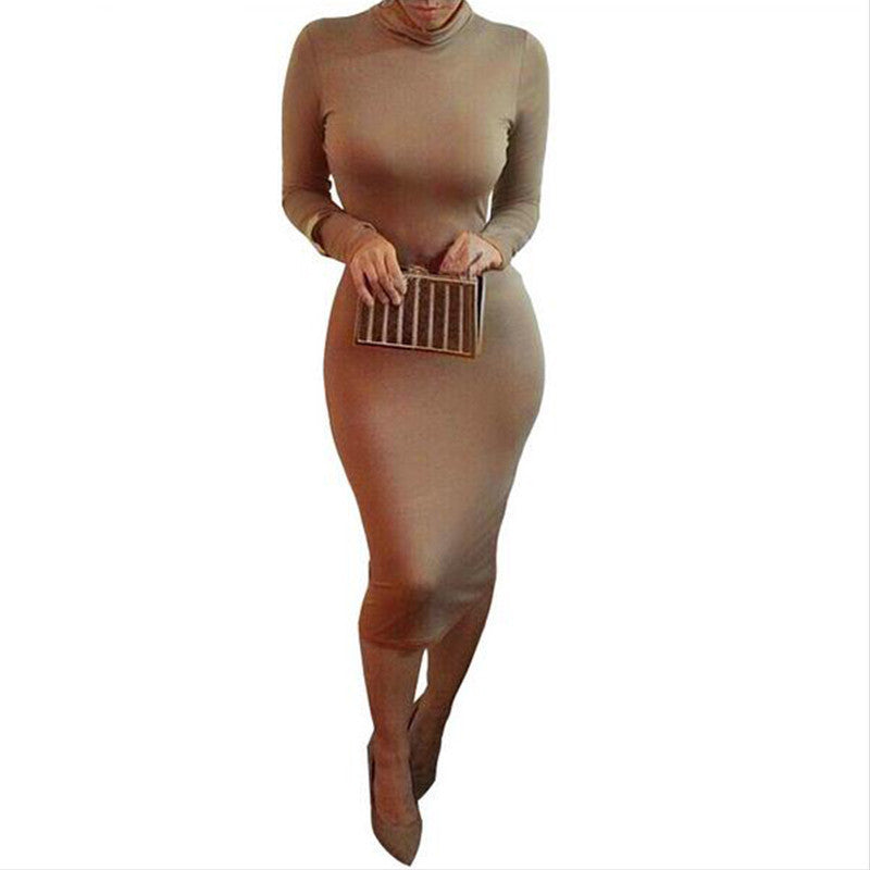 Long party dresses Autumn dresses High collar bandage Bottoming Women Dress Casual Dress