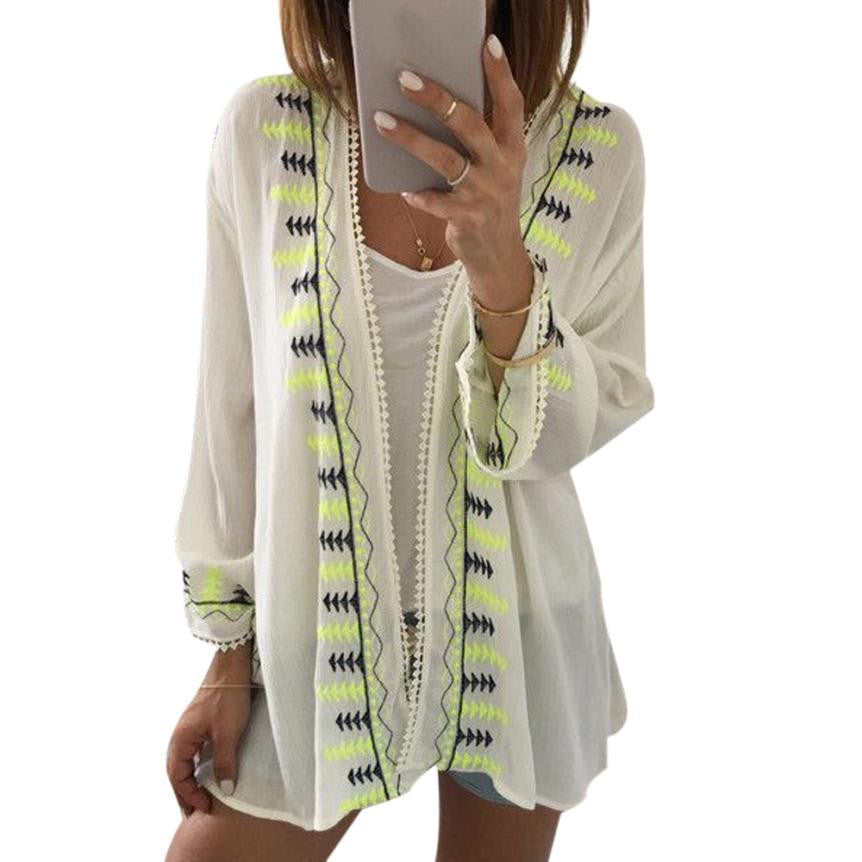 Online discount shop Australia - Fashion Blouse Women Embroidery Kimonos Shawl Chiffon Kimono Cardigan Women's Casual Loose Long Sleeve Tops Cover Up #Zer