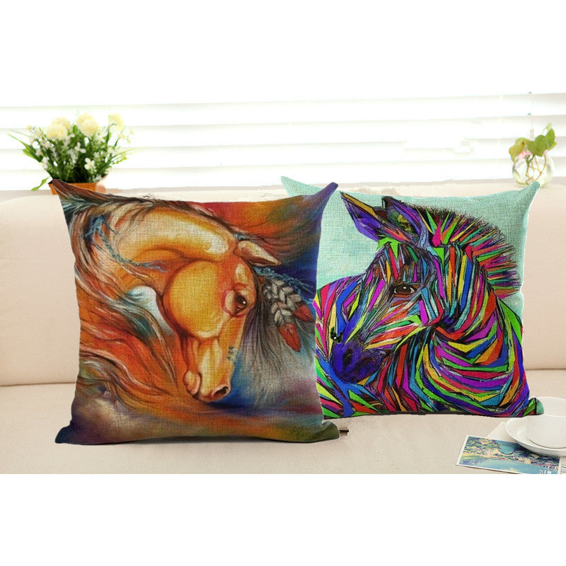 Online discount shop Australia - Colorful Horse Cushion Cover Cotton Linen Thow Pillow Cover Cushion Case Sofa Bedroom Decorative Pillows