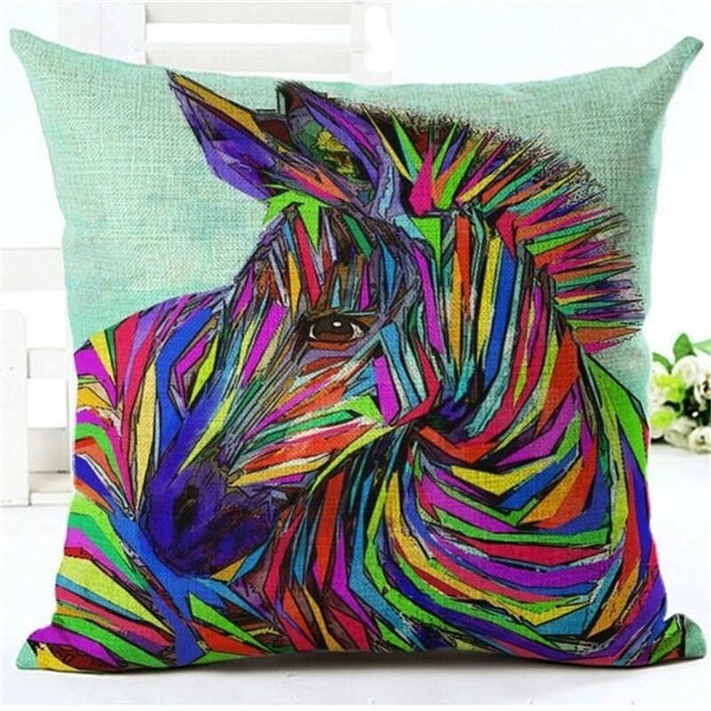 Online discount shop Australia - Colorful Horse Cushion Cover Cotton Linen Thow Pillow Cover Cushion Case Sofa Bedroom Decorative Pillows