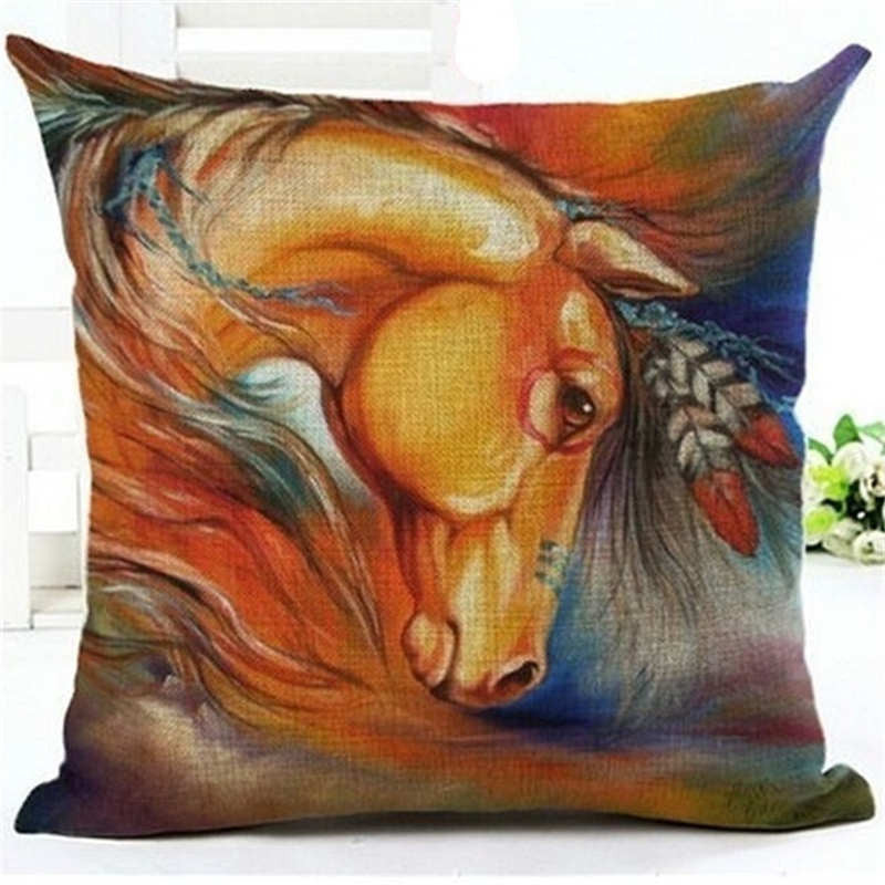 Online discount shop Australia - Colorful Horse Cushion Cover Cotton Linen Thow Pillow Cover Cushion Case Sofa Bedroom Decorative Pillows