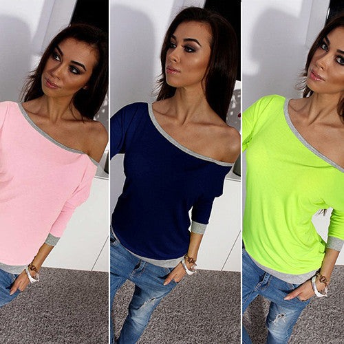 Online discount shop Australia - Fashion Sexy Women Neck Off Shoulder Three Quarter Sleeve Shirt Top