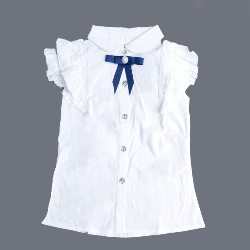 Online discount shop Australia - Girl short-sleeve white shirt student slim white waist blouse for girls clothes 6 8 10 12 years kids clothing