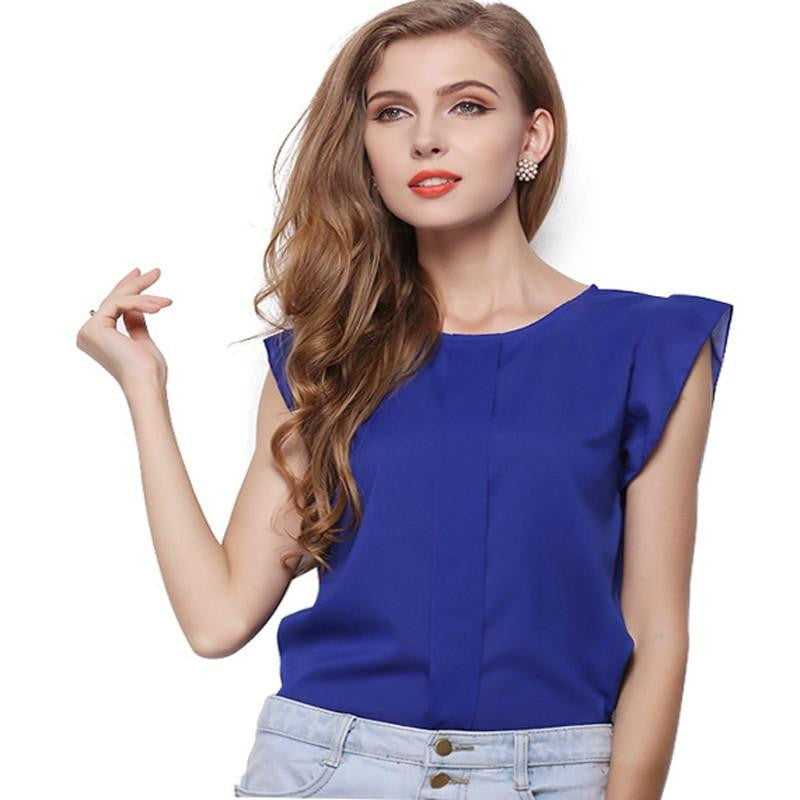 Womens Blouses Chiffon Clothing Lady Blouse/Shirt Fashion Ruffle Sleeveless 4 Colors Tops OL Blouse