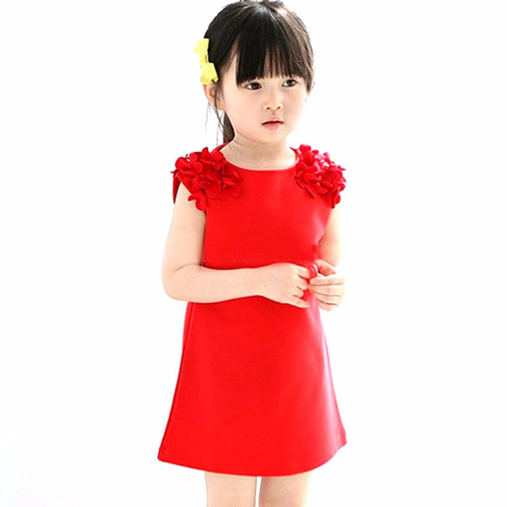 Online discount shop Australia - Baby Kids 1 Year Girls Flower Sleeveless Princess Mini Dress Party Dresses Clothes Red Pink Solid Vestido