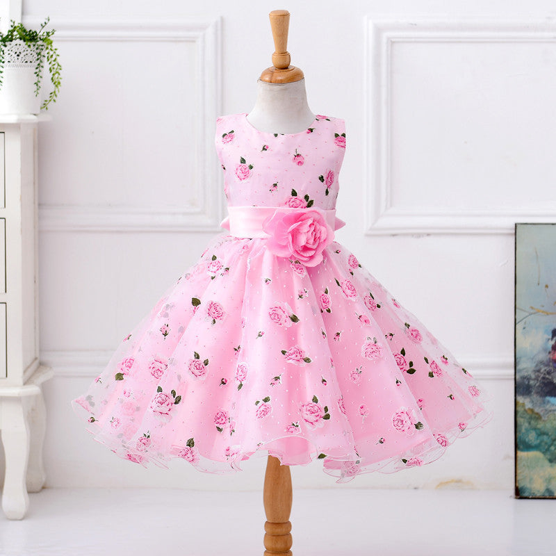 Online discount shop Australia - flower dress in sashes for wedding party girls floral print dress first communion dresses Size:100-150 L619
