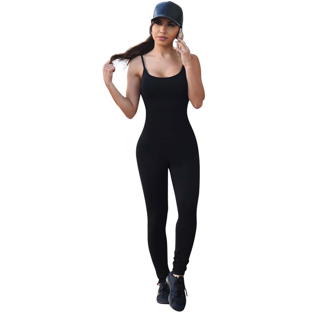 Women Bodycon Jumpsuit Playsuit Full Length Bodysuit Club Womens Jumpsuit Tight Straps Blackless Sportsuit Elegant Rompers