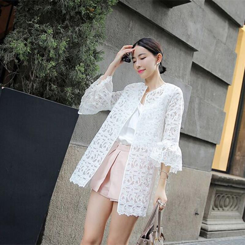 Women Blouses Fashion Horn Sleeve Blouse Cardigan Sun Lace Shirt Women Tops Shirts Sunscreen Clothing