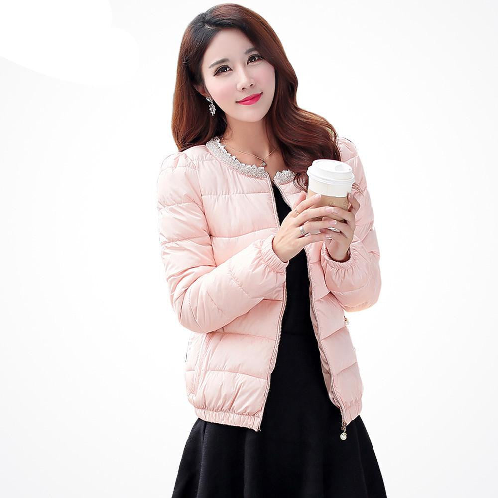 women jacket short thickening cotton-padded clothing parkas overcoat casual coat Pearl Plus size