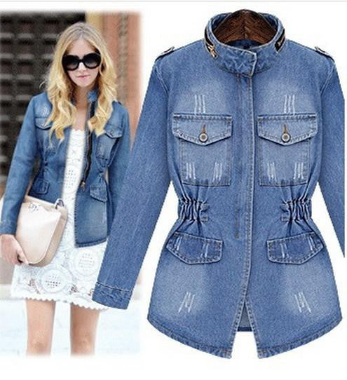 women's short denim jacket coat women slim zipper pockets basic jackets outerwear jeans coat large size