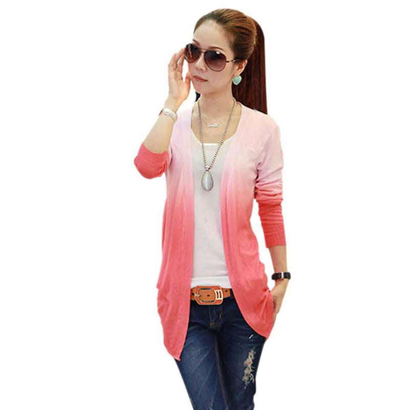 Women Gradient Color Personality Knit Cardigan Sweater Coat Shawl Knitwear Tops&Drop