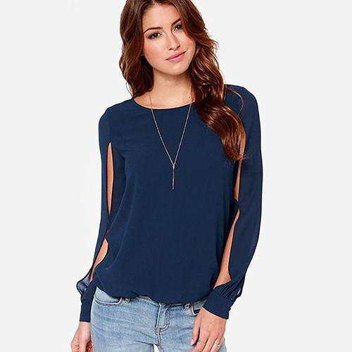 Women's Fashion Loose shirt Long Sleeve Chiffon Casual Blouse Shirt Tops