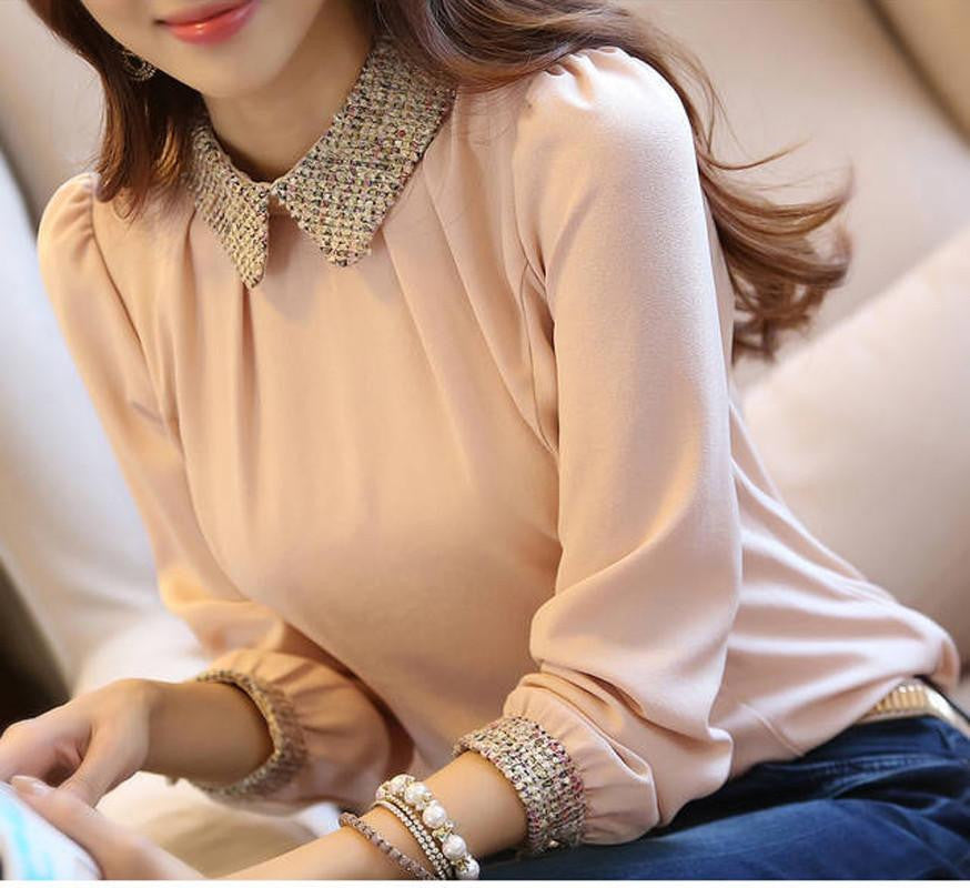 Women Blouses clothes chiffon tops Office pink Shirt