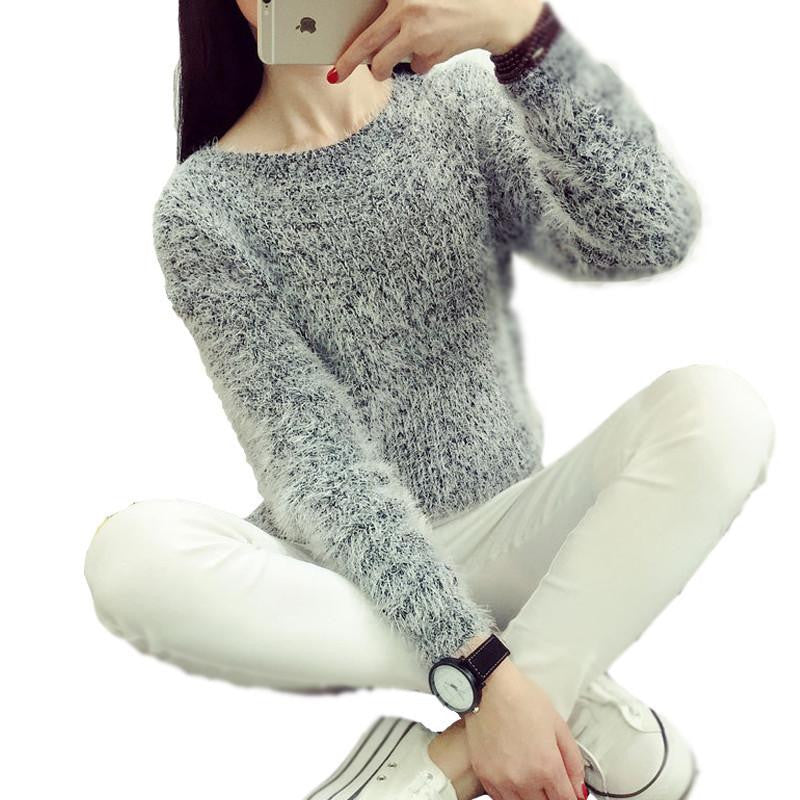Sweater Women Fashion Warm Mohair O-Neck Women Pullover Long Sleeve Casual Loose Knitted Bottoming Tops