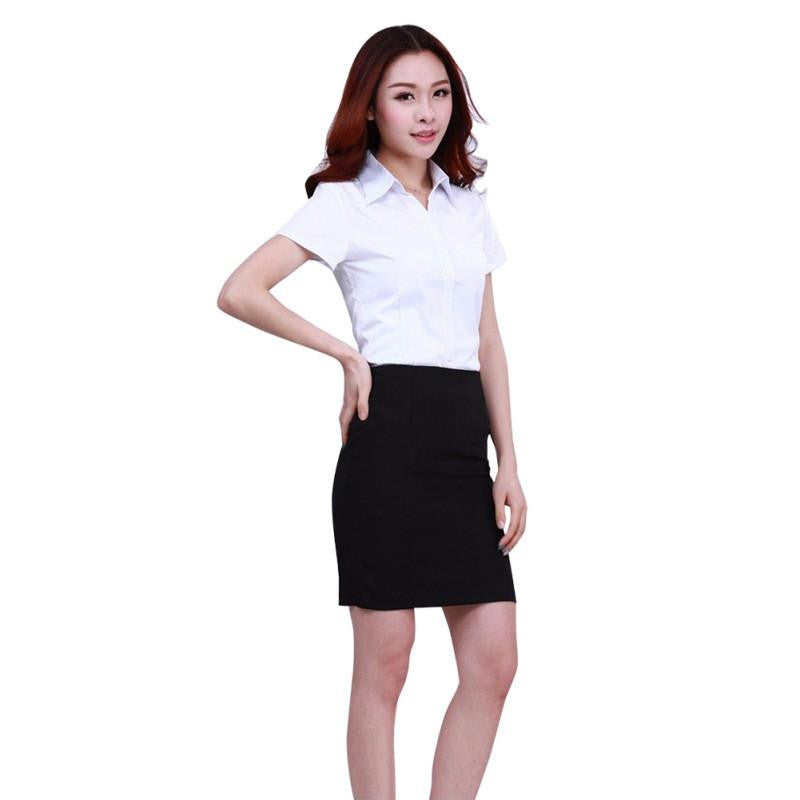 Women Lady Turn-down Lapel Collar Cool Short Sleeve Tops Formal Blouse Shirt