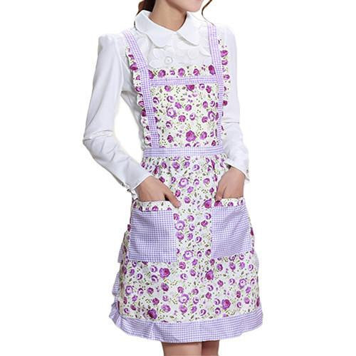 Women's Bib Comfy Cooking Chef Floral Pocket Kitchen Restaurant Princess Apron 7M7I
