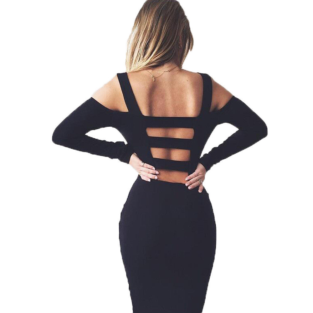 Online discount shop Australia - Black White Sexy Solid Long Sleeve Bandage Party Dress Hollow Out Off The Shoulder Backless Midi Bodycon Women Dresses