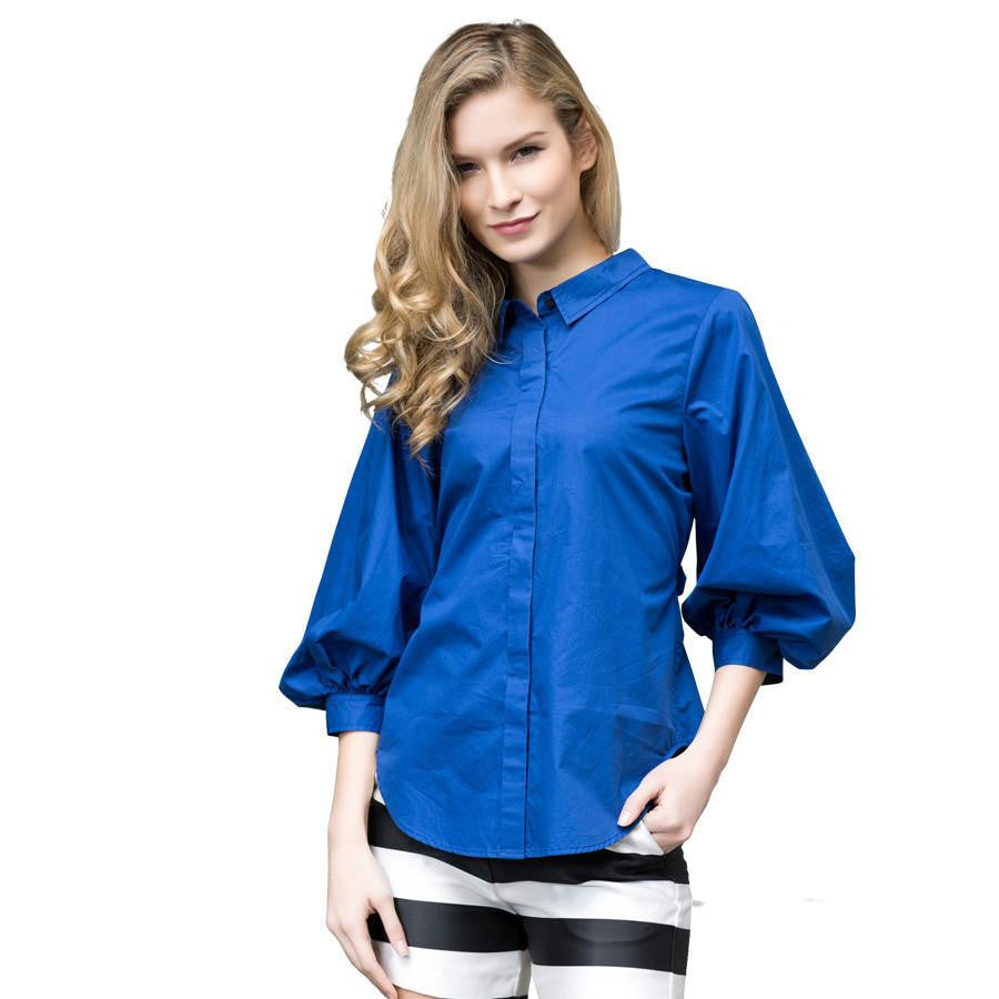 Veri Gude Women's Vintage Style Lantern Sleeve Blouse Cotton Fashion Shirt