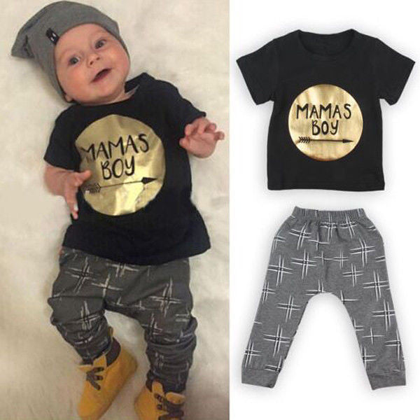 Online discount shop Australia - 2Pcs Newborn Toddler Baby boys girls Infant Clothes Golden Letter Mamas Boys Printed Jumpsuit Outfit Sets 0-24M UK