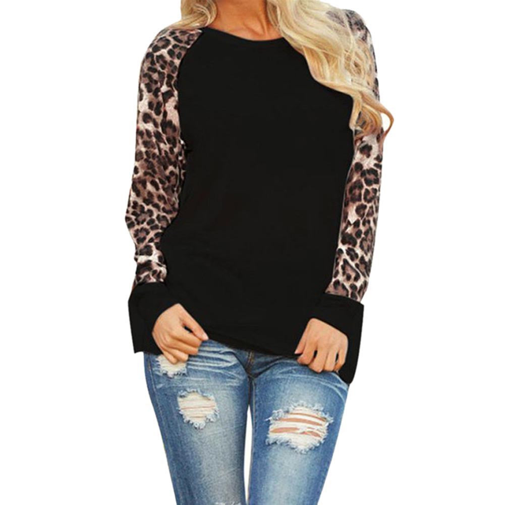 Plus Size Women Clothing Fashion Women Patchwork Leopard Print Chiffon Casual Long Sleeve Lady Tops Shirt