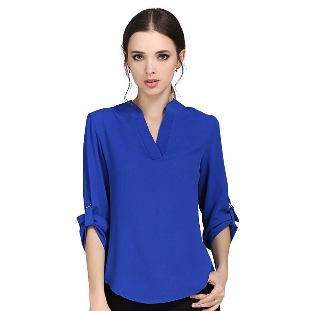 Women Blouses 4XL 5XL Plus Size Fashion Chiffon Blouse Shirts Women's tops Soild Long Sleeve Casual V-Neck