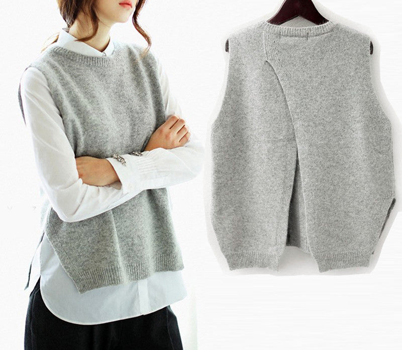 Cashmere Knit Vest back Split hedging loose Sweater Vest Waistcoat Female thin section knitted pullover