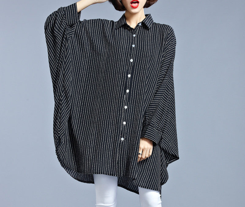 Plus Size Women Clothing Striped Vertical Fashion Black Blouse for Women Fit 4XL~7XL (R.Melody HS0015)