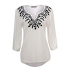 Women Blouse Women shirts White Embroidery V-neck Three Quarter Women Tops